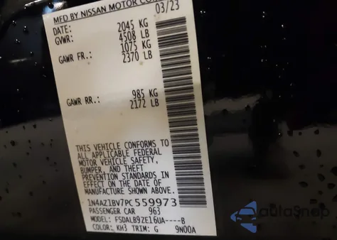 2023 Nissan Leaf S 40 Kwh z USA, uszkodzony, nr VIN 1N4AZ1BV7PC559973